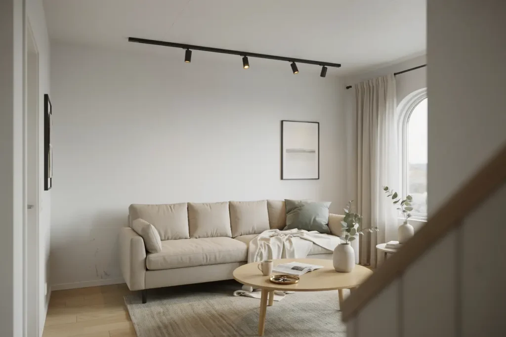installation av dimbara spotlights i vardagsrum i stersk r